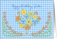 Birthday - Sister - Blue Gingham/Flowers card