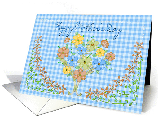 Mother's Day - Blue Gingham/Flowers card (1391688)