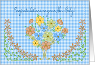 Congratulations - New Baby - Bluie Gingham/Flowers card