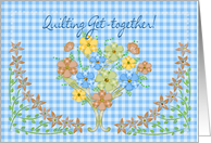 Quilting Party Invitation- Bluie Gingham/Flowers card