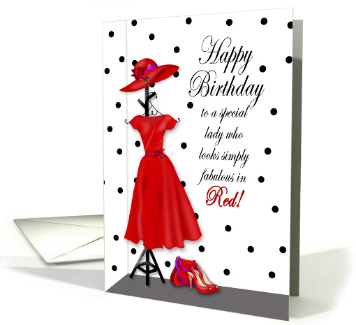 Birthday - Special Lady Wearing Red - Dress/Hat/Accessories card