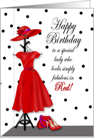 Birthday - Special Lady Wearing Red - Dress/Hat/Accessories card