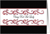 Classy Red Hat Lady - Blank Card - Fancy Swirl Pattern card
