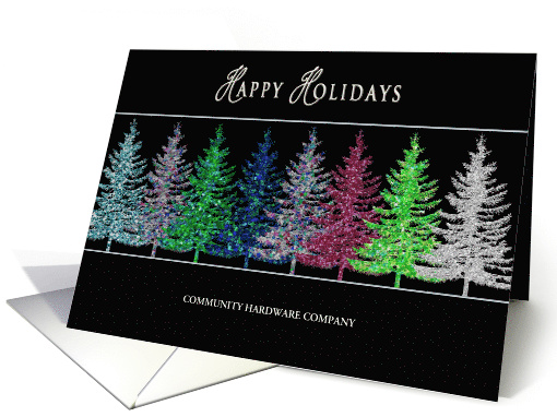 Happy Holidays - Colorful Sparkly Trees - Business Name Insert card