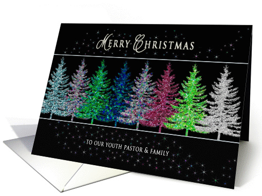 Christmas - Youth Pastor & Family - Colorful Christmas Trees card