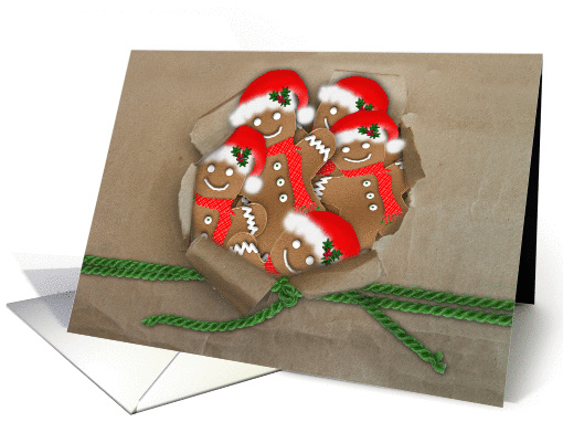 Christmas - Gingerbread Men /Hole in Shopping Bag card (1405226)
