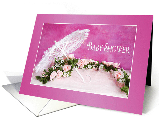 Baby Shower Invitation - For Girl - Lace Parasol and Rose Garland card