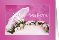 Baby Shower Invitation - For Girl - Lace Parasol and Rose Garland card