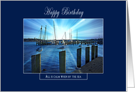 All is Calm/by Sea - Birthday - Marina Sunset - Blue card