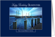 All is Calm/by Sea Birthday Grandfather Marina Sunset Blue card