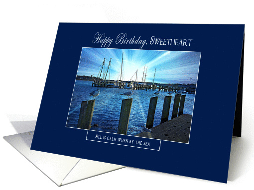 All is Calm/by Sea - Birthday - Sweetheart - Marina Sunset - Blue card
