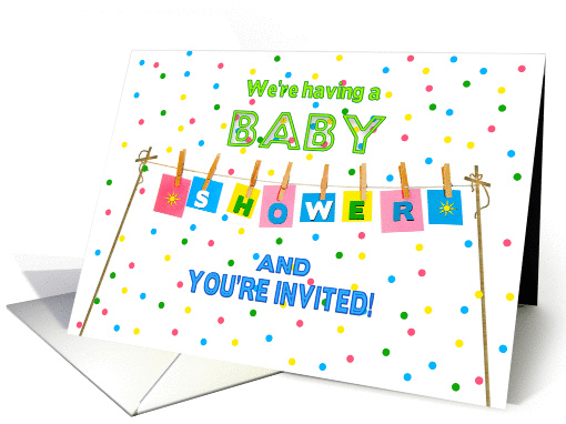 Baby Shower - You're Invited - Clothesline - Colorful card (1420540)