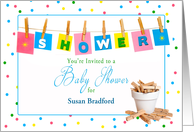 Baby Shower - You’re Invited - Clothesline - Insert New Mom’s Name card