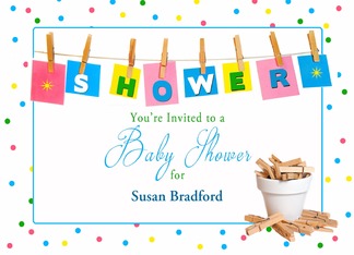 Baby Shower - You're Invited - Clothesline - Insert New Mom's Name
