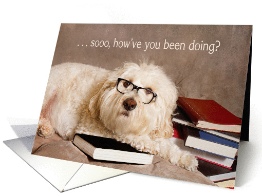Thinking of You - Studious Dog by pile of Books card (1420822)
