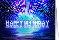 Birthday Congratulations - Burst of Light Rays and Reflections (Blues) card