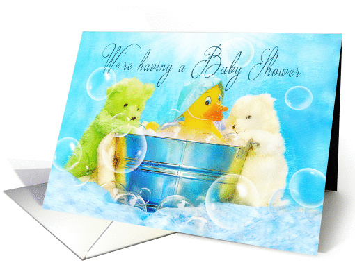 Baby Shower Invitation - Rubber Ducky and Friends -Bubbles card