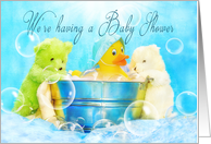 Baby Shower Invitation - Rubber Ducky and Friends -Bubbles card