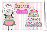 Bake Sale Invitatio, Baker Melody Serving Cupcakes, Store Front card