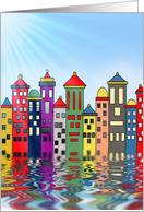 Cityscape Blank Notecard - Upright - Colorful Buildings - Reflections card