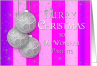 Christmas - Parents- Silver Balls - Purple/Pink Stripes card