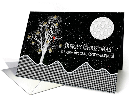 Christmas,For Godparents, Black, White Designs - Decorated Tree card