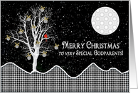 Christmas,For Godparents, Black, White Designs - Decorated Tree card