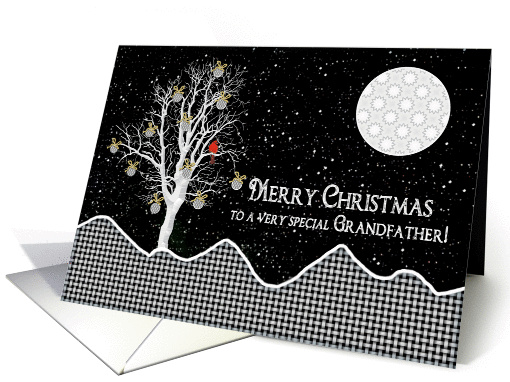 Christmas,For Grandfather, Black, White Designs - Decorated Tree card