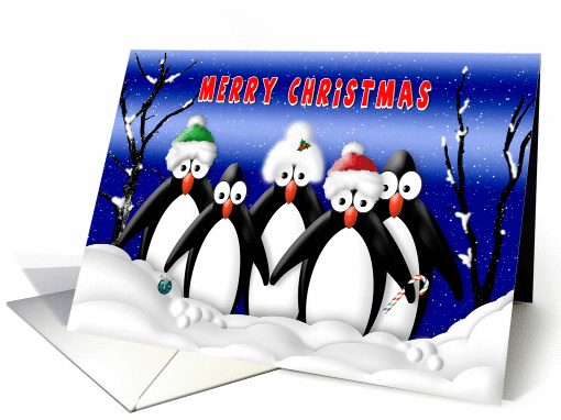 Christmas, Penguins, Snowing, Blue Night card (1451412)
