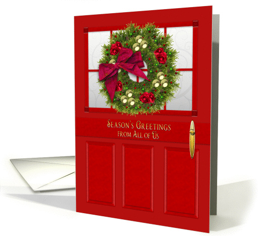 Season's Greetings, Business, From All of Us, Red Door and Wreath card
