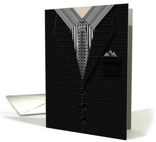 Thank You - Men's Suit and Tie, Black, white, gray, handkerchief card