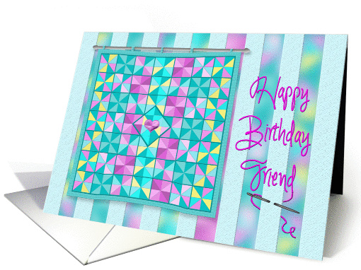 Birthday - Quilt on Rod - Friend - Blues,teal, pink card (1462312)