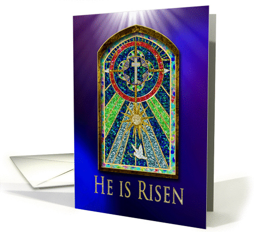 Easter - He is Risen - Church Stained Glass Window card (1462342)