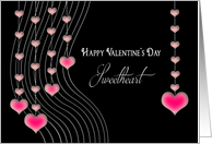 Valentine’s Day - Sweetheart - Black with Hanging Pink Hearts card