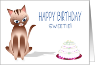 Happy Birthday Sweetie - Kitty Cat - Birthday Cake with candles card