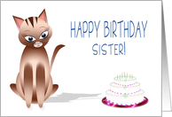 Happy Birthday Sister - Kitty Cat - Birthday Cake with candles card