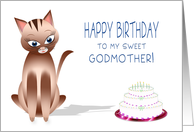 Happy Birthday Godmother - Kitty Cat - Birthday Cake with candles card