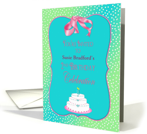 2ND Birthay Party Invitation - Cake with 2 candleS - Name Insert card