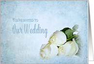Wedding Invitation - White Roses - Blue Texture/lace card