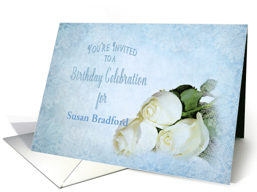 Birthday Invitation - (Insert Name) White Roses - Blue... (1467476)