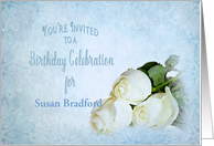 Birthday Invitation - (Insert Name) White Roses - Blue Texture/lace card