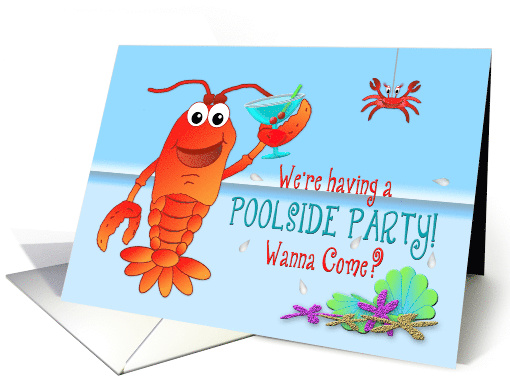 Poolside Party Invitation - Celebrating Lobster with Drink card
