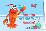 Poolside Party Invitation - Celebrating Lobster with Drink card