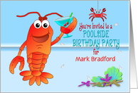 Poolside Birthday Party Invitation - Celebrating Lobster with Drink card