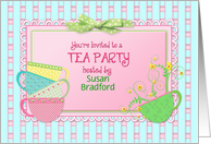 Tea Party Invitation - Feminine Tea Cups and Flowers - Name Insert card