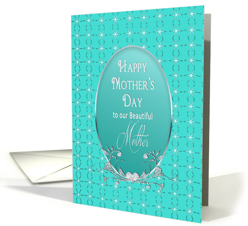 Mother's Day - Mother - Aqua Blue - Oval - Faux Diamond Heart card