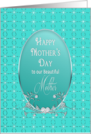 Mother’s Day - Mother - Aqua Blue - Oval - Faux Diamond Heart card