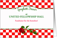 Spaghetti Dinner Invitation - Red,White Checked, Rose - Fundraiser card