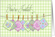 You’re Invited, Invitation, Quilting Party, Clothesline, Gingham card