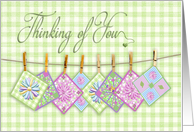 Thinking of You, Quilt Squares on Clothesline, Gingham card